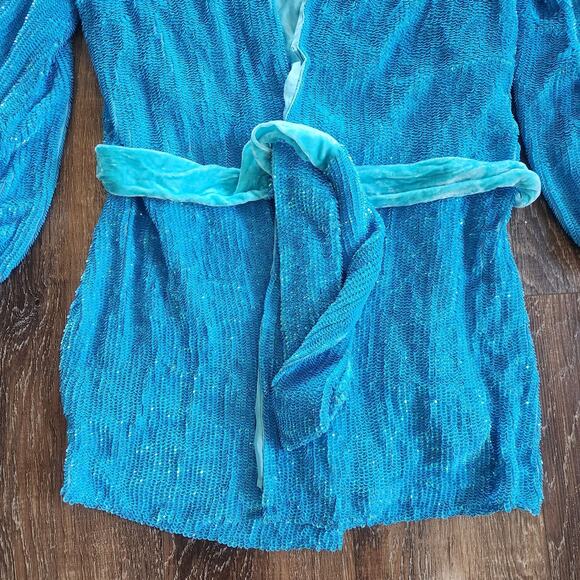 Retrofete Gabrielle Robe Dress in Blue Sequins Size XS NWOT Long Sleeve Belt - Picture 4 of 13
